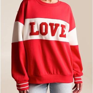 Z Supply Red and White LOVE Crew Neck Sweatshirt